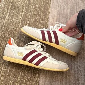 Adidas Japan Cream Sneakers with Burgundy and Orange Accents